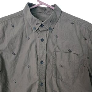 prAna Breathe Mens Small Olive Green Mountain Print Short Sleeve Button Shirt